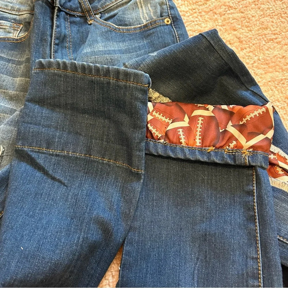 Lucky and Blessed Denim Jeans With Football Patches Size 6 Super Bowl Game Day - Picture 9 of 14